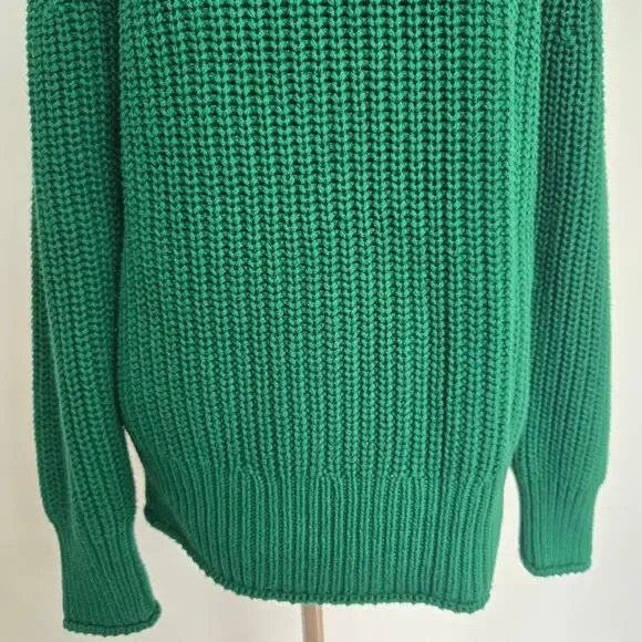 J Crew Women Rollneck Relaxed Sweater Green Oversized Slouchy Chunky Small - Picture 6 of 11